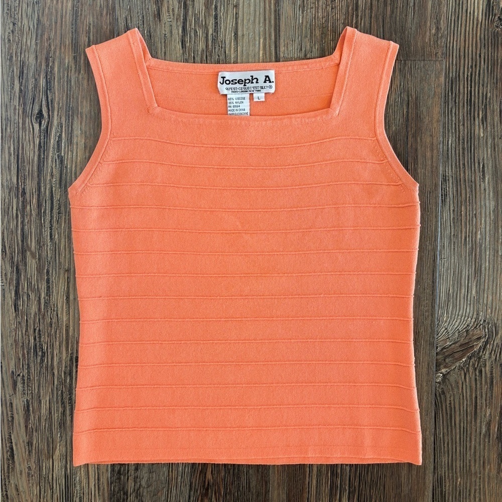 Joseph A. Sleeveless Ribbed Knit Tank Top Womens Large Orange Square Neck